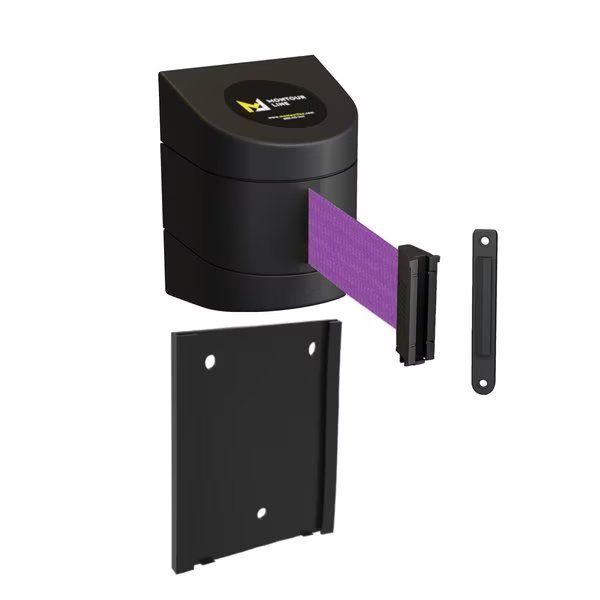 Retr. Belt Barrier Black Removable Wall Mount, 7.5ft Purple Belt (F), Montour Line, Mfr#: WMX140-BK-PE-RM-S-75